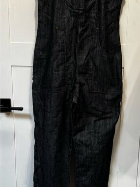 Womens Black Denim Overalls - Classic Dark Jean Jumpsuit